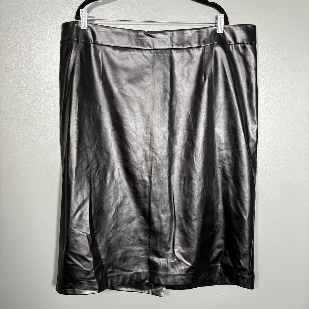 Ashro Black Vegan Leather Midi Pencil Skirt Retro Sexy - 22W - Women's Plus Size